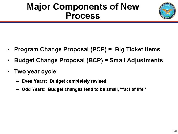 Major Components of New Process • Program Change Proposal (PCP) = Big Ticket Items