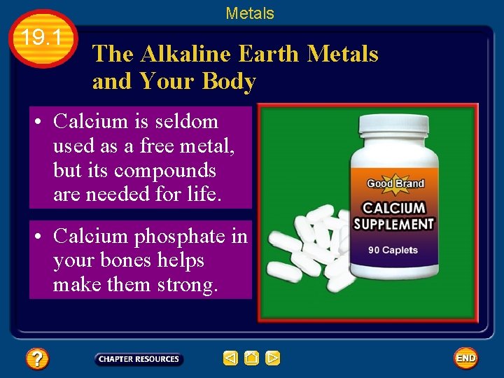 Metals 19. 1 The Alkaline Earth Metals and Your Body • Calcium is seldom