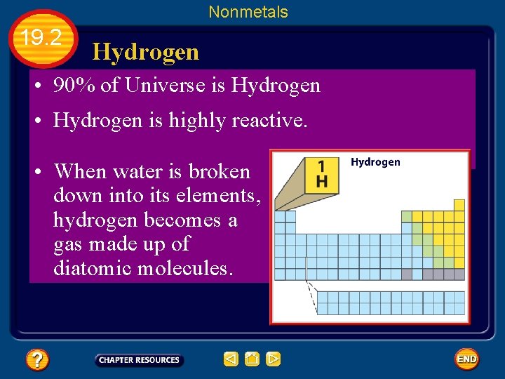 Nonmetals 19. 2 Hydrogen • 90% of Universe is Hydrogen • Hydrogen is highly