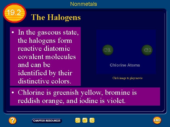 Nonmetals 19. 2 The Halogens • In the gaseous state, the halogens form reactive