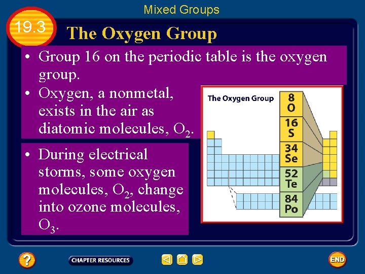 Mixed Groups 19. 3 The Oxygen Group • Group 16 on the periodic table