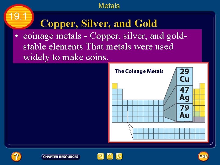 Metals 19. 1 Copper, Silver, and Gold • coinage metals - Copper, silver, and