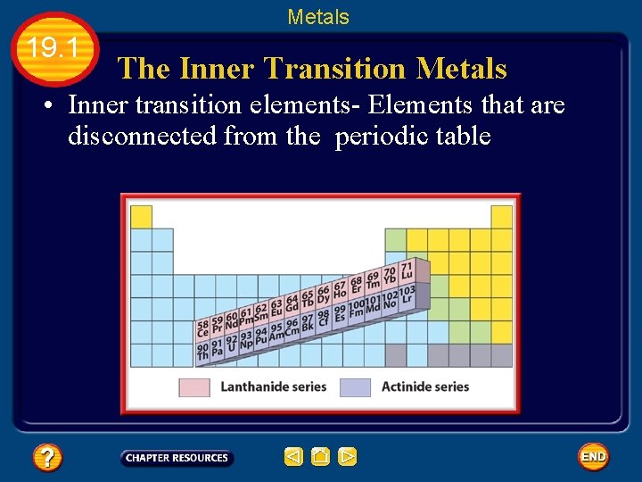 Metals 19. 1 The Inner Transition Metals • Inner transition elements- Elements that are