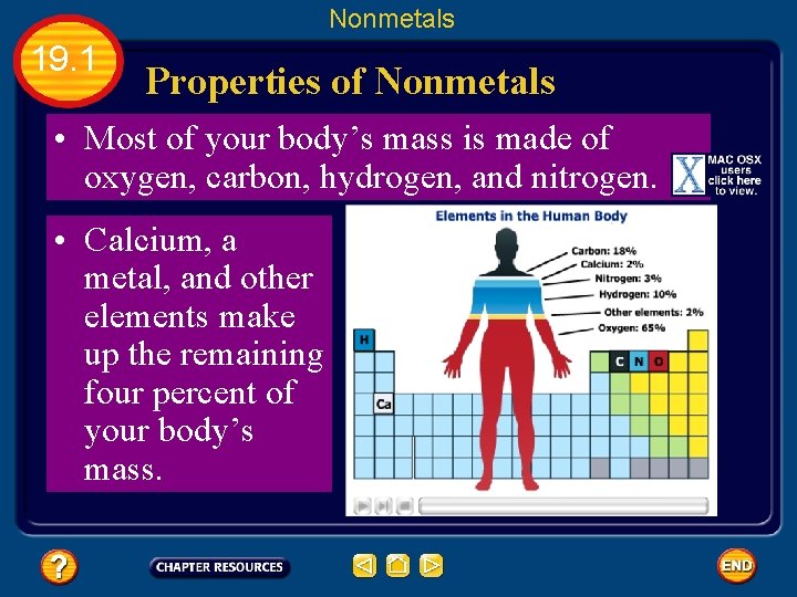 Nonmetals 19. 1 Properties of Nonmetals • Most of your body’s mass is made