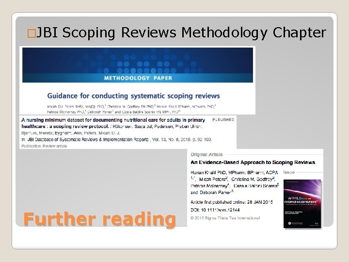 �JBI Scoping Reviews Methodology Chapter Further reading 