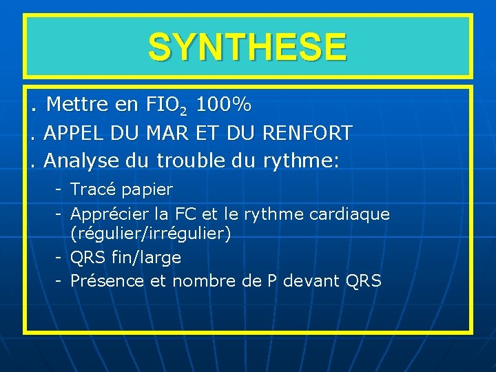SYNTHESE. Mettre en FIO 2 100%. APPEL DU MAR ET DU RENFORT. Analyse du