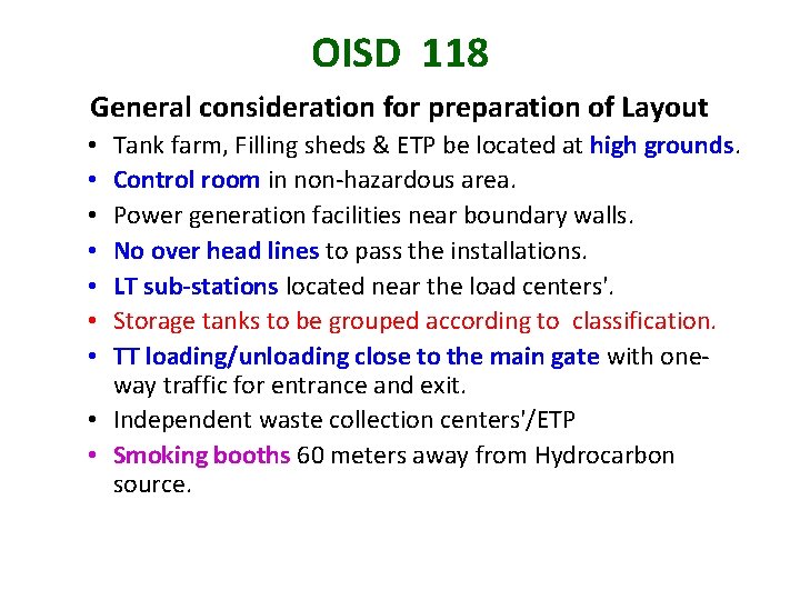 OISD 118 General consideration for preparation of Layout Tank farm, Filling sheds & ETP