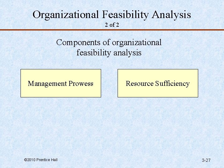 Organizational Feasibility Analysis 2 of 2 Components of organizational feasibility analysis Management Prowess ©