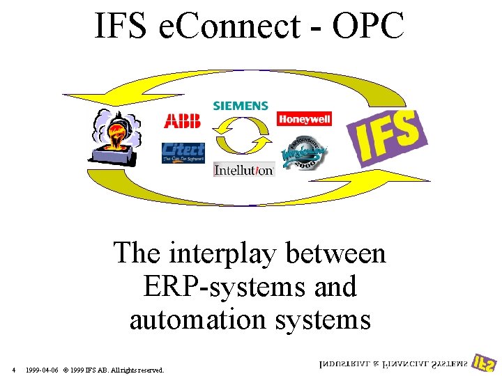IFS e. Connect - OPC The interplay between ERP-systems and automation systems 4 1999