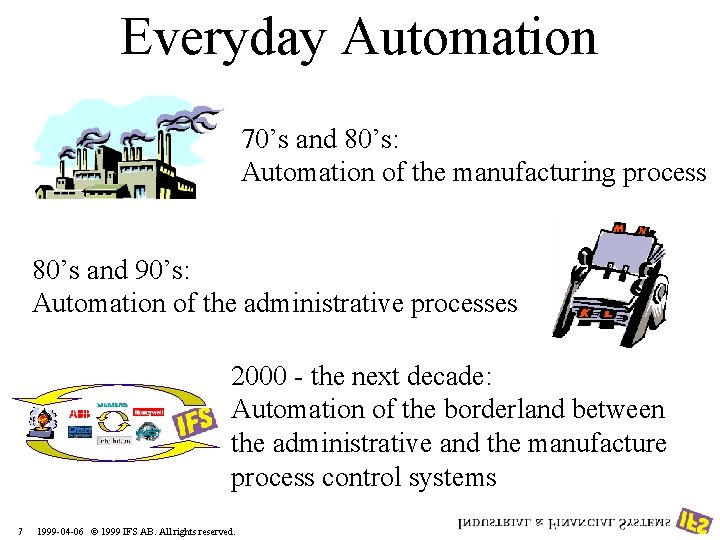 Everyday Automation 70’s and 80’s: Automation of the manufacturing process 80’s and 90’s: Automation