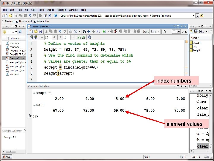 index numbers element values MATLAB for Engineers 3 E, by Holly Moore. © 2011