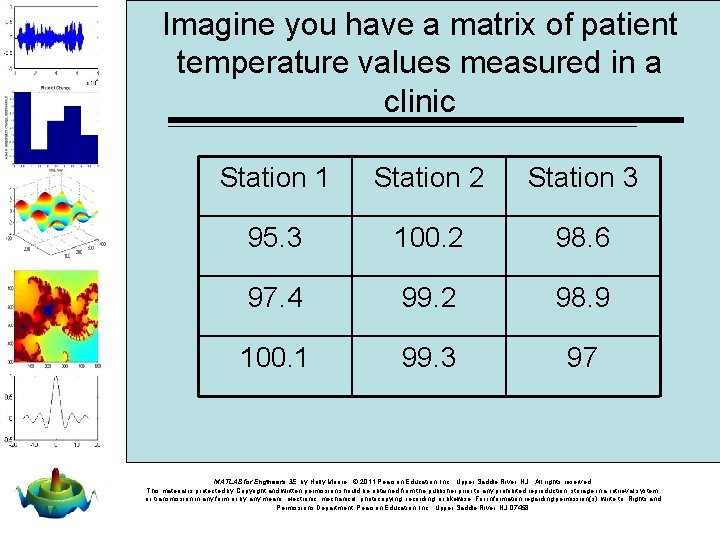 Imagine you have a matrix of patient temperature values measured in a clinic Station