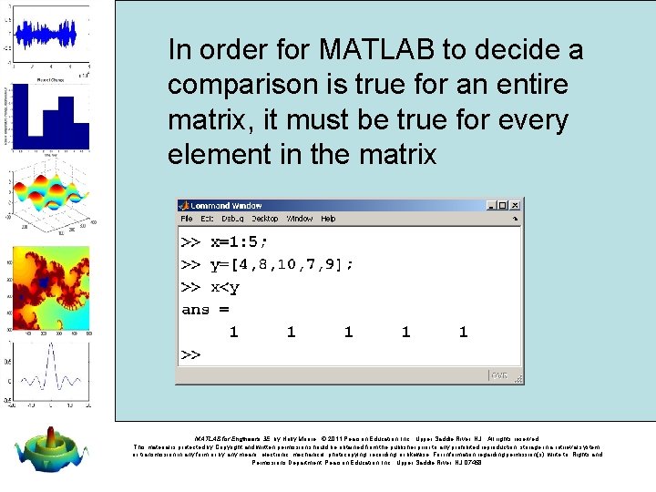 In order for MATLAB to decide a comparison is true for an entire matrix,