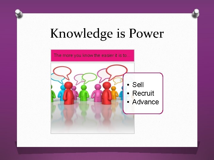 Knowledge is Power The more you know the easier it is to… • Sell