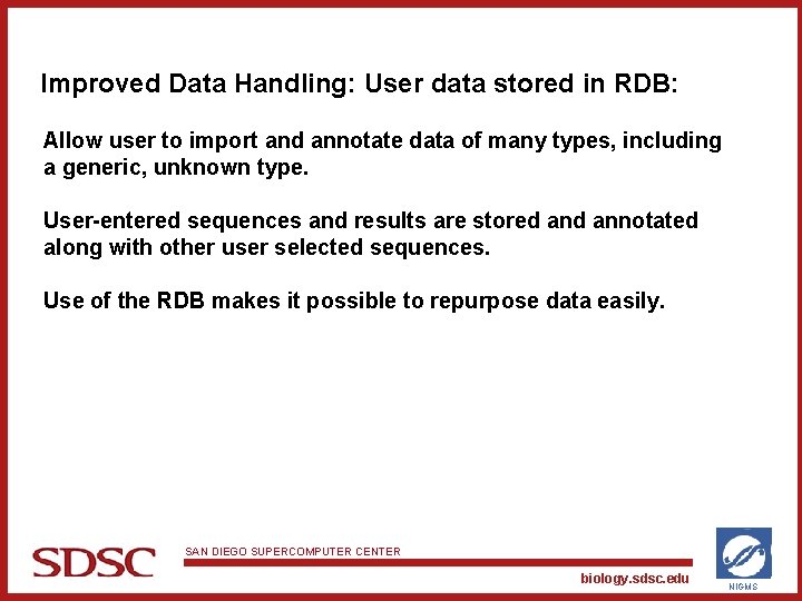 Improved Data Handling: User data stored in RDB: Allow user to import and annotate