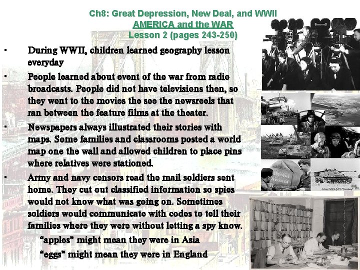 Ch 8: Great Depression, New Deal, and WWII AMERICA and the WAR Lesson 2