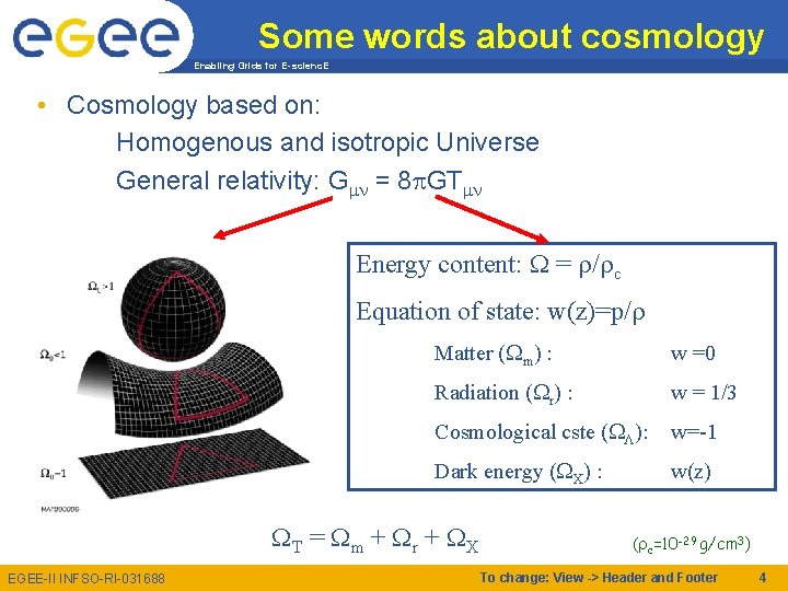 Some words about cosmology Enabling Grids for E-scienc. E • Cosmology based on: Homogenous