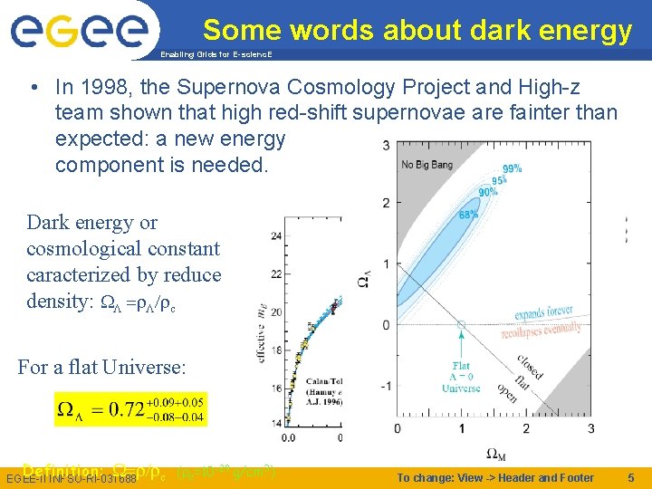 Some words about dark energy Enabling Grids for E-scienc. E • In 1998, the