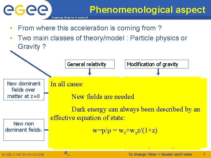 Phenomenological aspect Enabling Grids for E-scienc. E • From where this acceleration is coming
