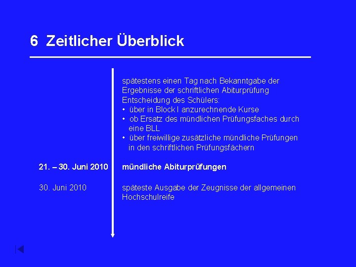 6 Zeitlicher Überblick _________________ spätestens einen Tag nach Bekanntgabe der Ergebnisse der schriftlichen Abiturprüfung