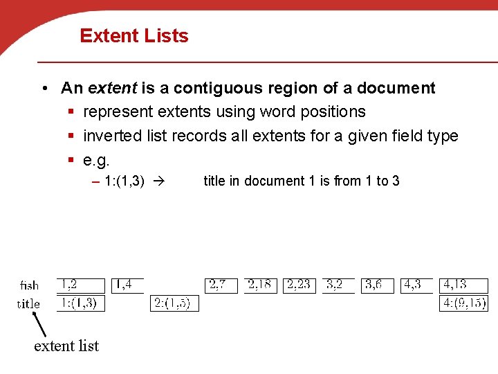 Extent Lists • An extent is a contiguous region of a document § represent