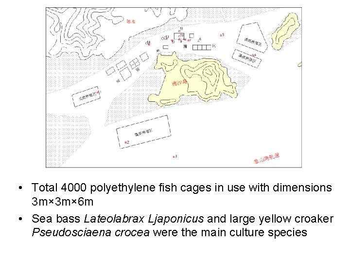  • Total 4000 polyethylene fish cages in use with dimensions 3 m× 6