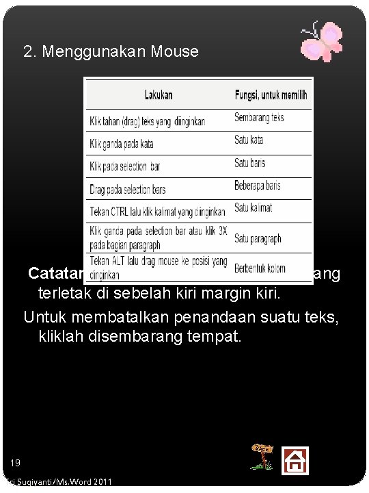 2. Menggunakan Mouse Catatan : Selection bar adalah bagian yang terletak di sebelah kiri