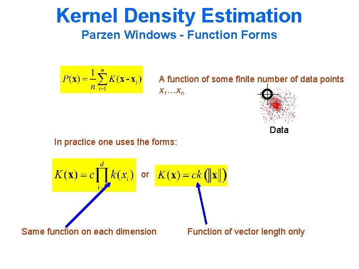 Kernel Density Estimation Parzen Windows - Function Forms A function of some finite number