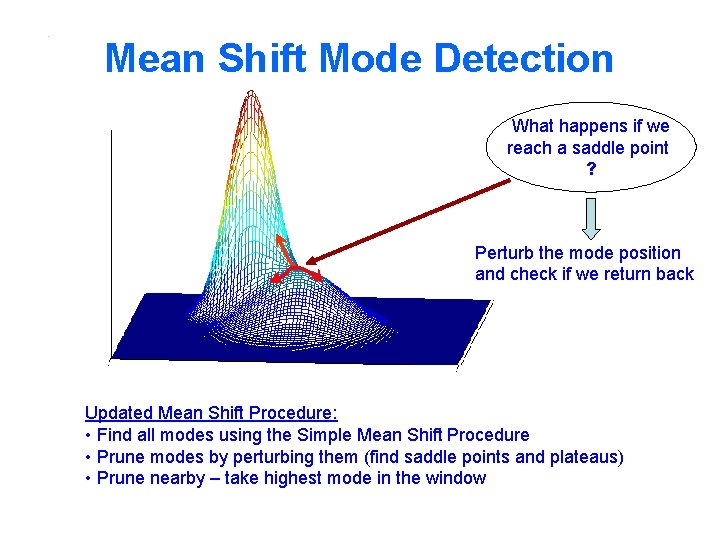 Mean Shift Mode Detection What happens if we reach a saddle point ? Perturb