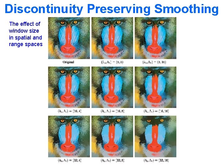 Discontinuity Preserving Smoothing The effect of window size in spatial and range spaces 