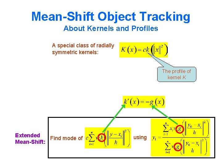 Mean-Shift Object Tracking About Kernels and Profiles A special class of radially symmetric kernels: