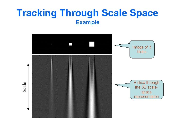 Tracking Through Scale Space Example Image of 3 blobs A slice through the 3