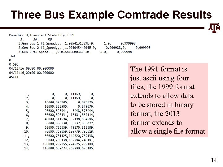 Three Bus Example Comtrade Results The 1991 format is just ascii using four files;