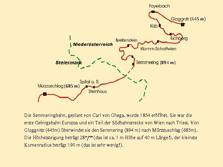 (445 m) (894 m) (685 m) Die Semmeringbahn, geplant von Carl von Ghega, wurde