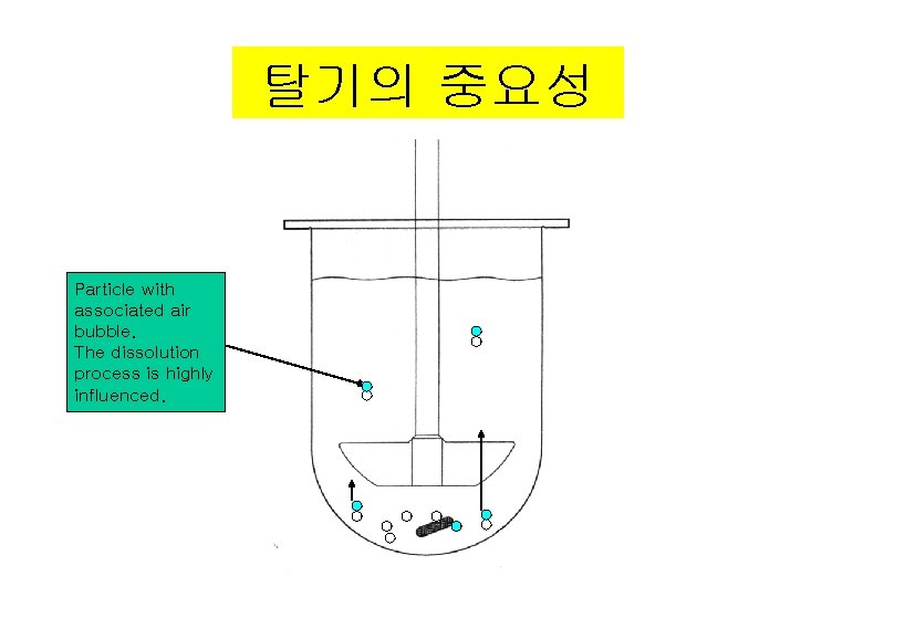 탈기의 중요성 Particle with associated air bubble. The dissolution process is highly influenced. 