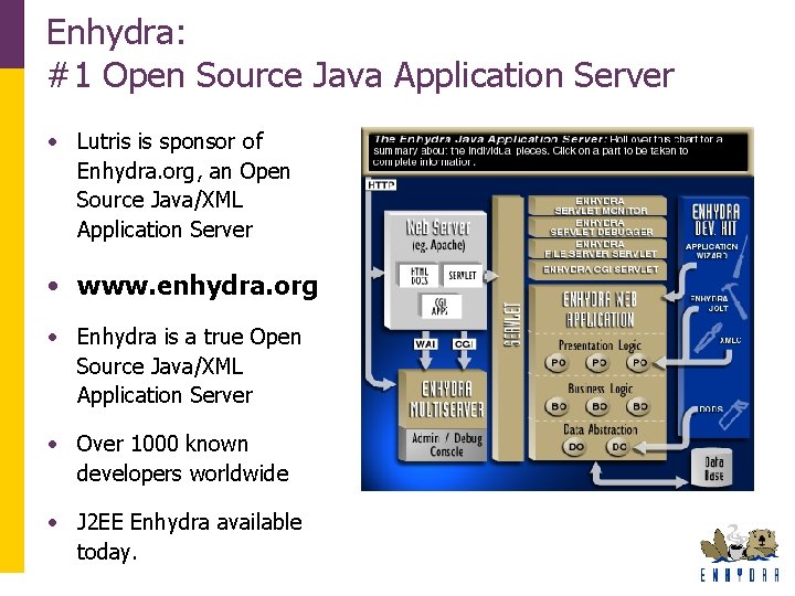 Enhydra: #1 Open Source Java Application Server • Lutris is sponsor of Enhydra. org, Enhydra: #1 Open Source Java Application Server • Lutris is sponsor of Enhydra. org,