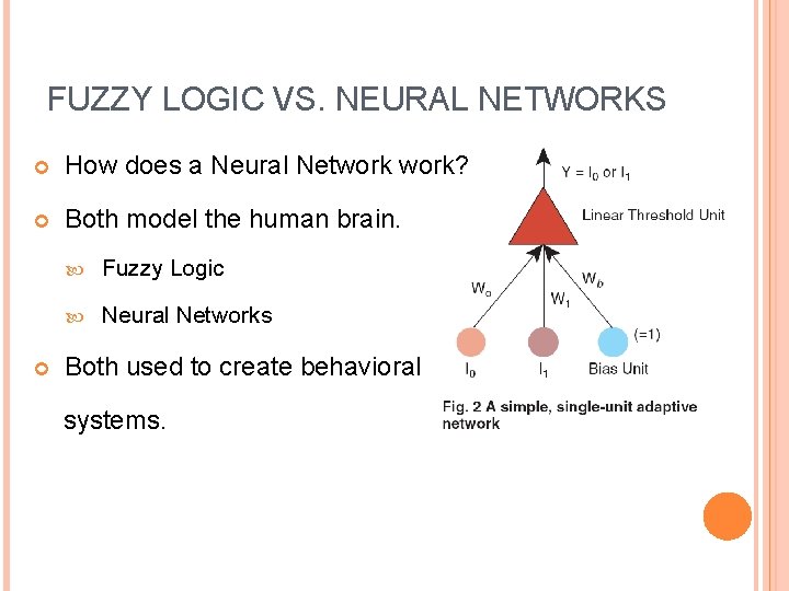 FUZZY LOGIC VS. NEURAL NETWORKS How does a Neural Network? Both model the human