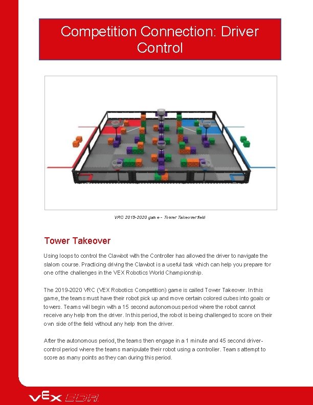 Competition Connection: Driver Control VRC 2019 -2020 game - Tower Takeover field Tower Takeover