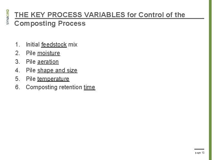 THE KEY PROCESS VARIABLES for Control of the Composting Process 1. 2. 3. 4.