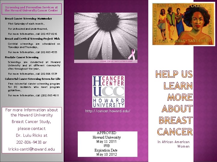 Screening and Prevention Services at the Howard University Cancer Center Breast Cancer Screening- Mammoday