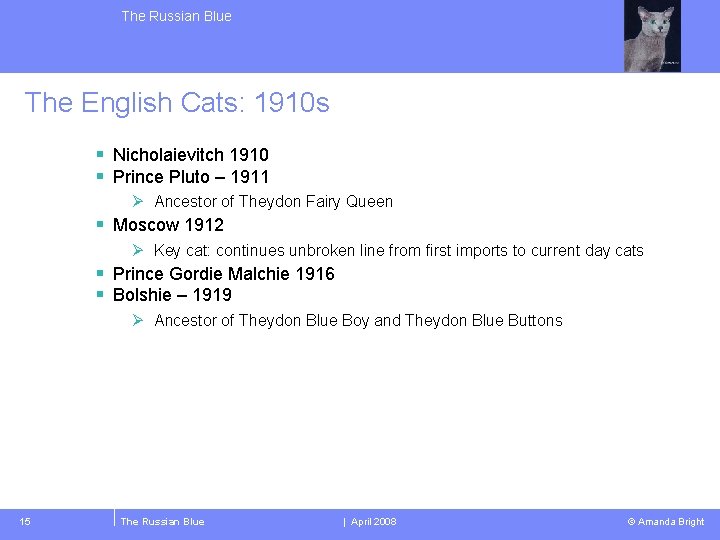 The Russian Blue The English Cats: 1910 s § Nicholaievitch 1910 § Prince Pluto