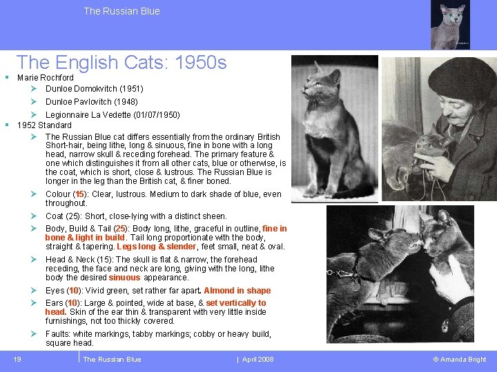 The Russian Blue The English Cats: 1950 s § Marie Rochford Ø Dunloe Domokvitch