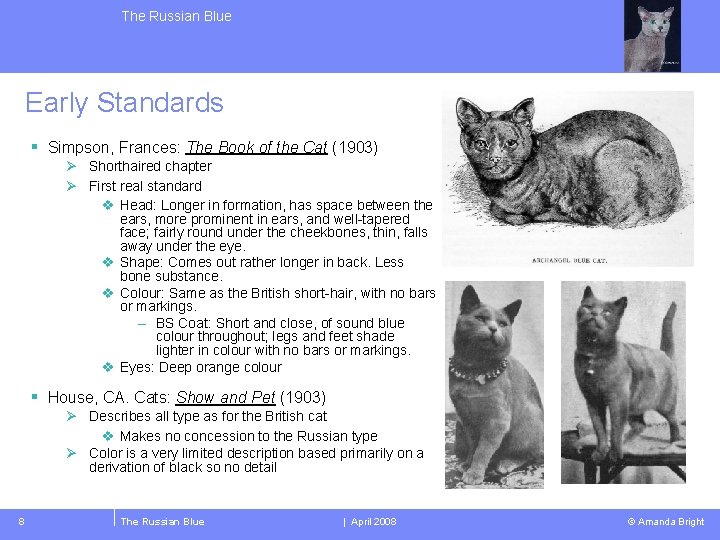 The Russian Blue Early Standards § Simpson, Frances: The Book of the Cat (1903)