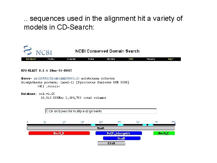 . . sequences used in the alignment hit a variety of models in CD-Search: