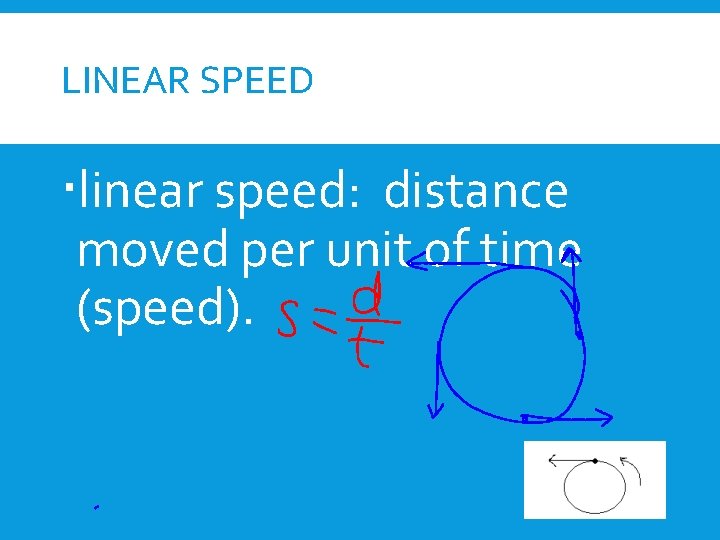 LINEAR SPEED linear speed: distance moved per unit of time (speed). 