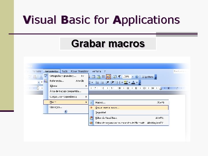 Visual Basic for Applications Grabar macros 