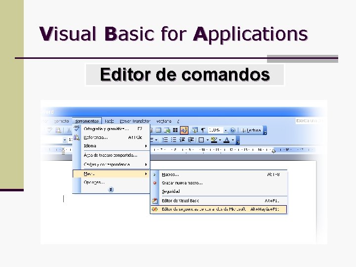 Visual Basic for Applications Editor de comandos 