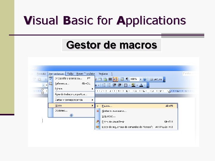 Visual Basic for Applications Gestor de macros 