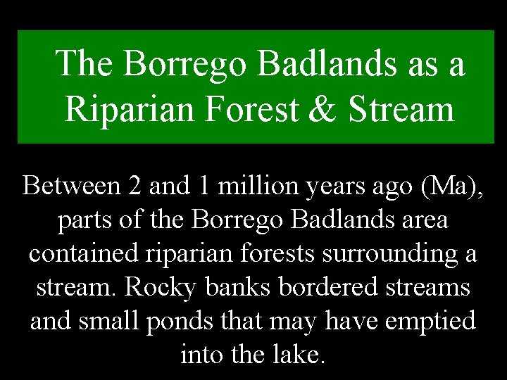 The Borrego Badlands as a Riparian Forest & Stream Between 2 and 1 million