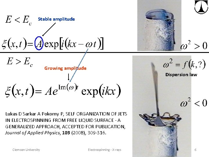 Stable amplitude Growing amplitude Dispersion law Lukas D Sarkar A Pokorny P, SELF ORGANIZATION